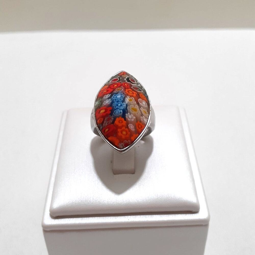 Vintage Murano Millefiori Ladies Ring Silver tone Size 6.25